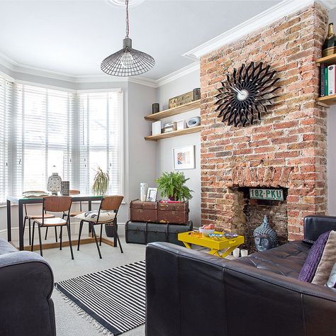 Brick feature wall living room