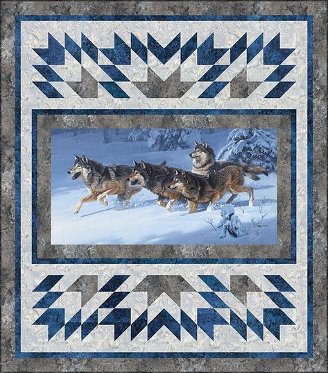 3yard Quilt Patterns Free Annie's Craft Store, Wolf Quilt Panels, Wolf Panel Quilt Patterns, Marine Quilt, Arctic Wolves, Wolf Quilt, Winter Quilts Patterns, Train Pattern, Eagle Quilt