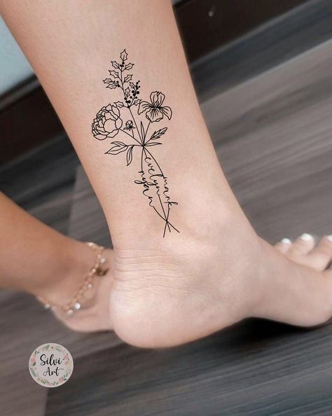 3 Birth Month Flowers Tattoo Design With Names Custom Line Art Bouquet Couple Family Personalized Gift - Etsy 3 Birth Flower Tattoo, Flower Tattoo With Date In Stem, Mom Of Three Tattoo Designs, November And May Flower Tattoo, Wildflower Name Tattoo, Tattoo Of Moms Name Ideas, Three Name Birth Flower Tattoo, Tattoo April Birth Month, Mom And Daughter Fine Line Tattoo