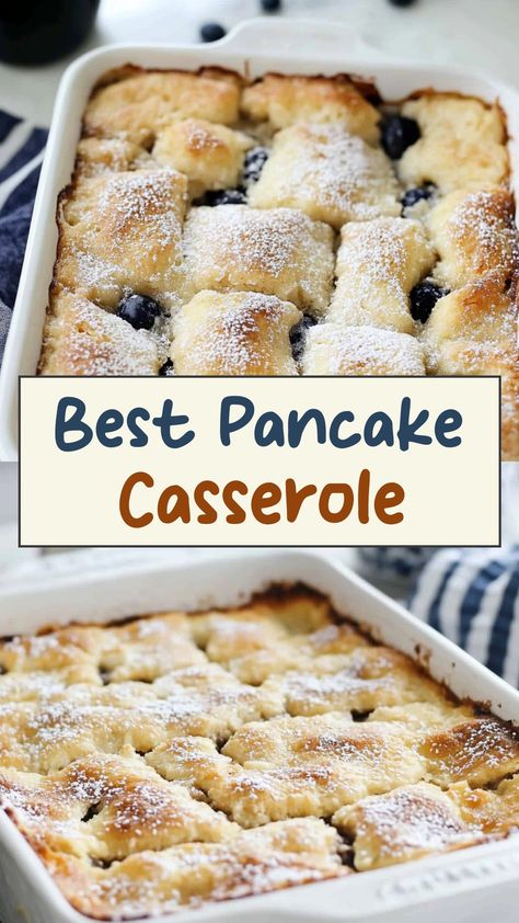 Indulge in a delightful breakfast with this easy-to-make pancake casserole. Perfect for feeding a crowd or meal prepping for the week, this recipe is sure to become a family favorite. With layers of fluffy pancakes, sweet berries, and creamy yogurt, this casserole is both delicious and satisfying. Whether you're hosting brunch or simply want to switch up your morning routine, this pancake casserole is a must-try dish that will leave everyone asking for seconds. Pancake Lasagna Breakfast, Sweet Brunch Casserole, Breakfast Casserole Pancake, 8x8 Breakfast Casserole Recipes, Farmers Casserole Breakfast, Pancake Casserole Breakfast Easy, Breakfast Pancake Casserole, Bisquick Casserole Recipes, Pancake Casserole Breakfast