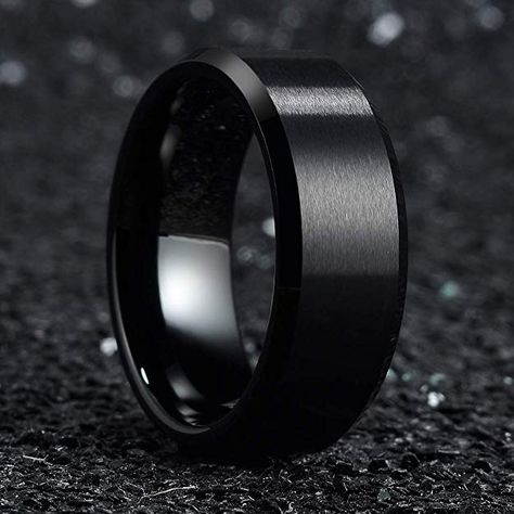 Black Steel Wedding Rings, Black Male Rings, Black Ring For Men, Kitana Cosplay, Mens Black Ring, Black Tungsten Rings, Male Clothing, Black Wedding Rings, Titanium Wedding Rings