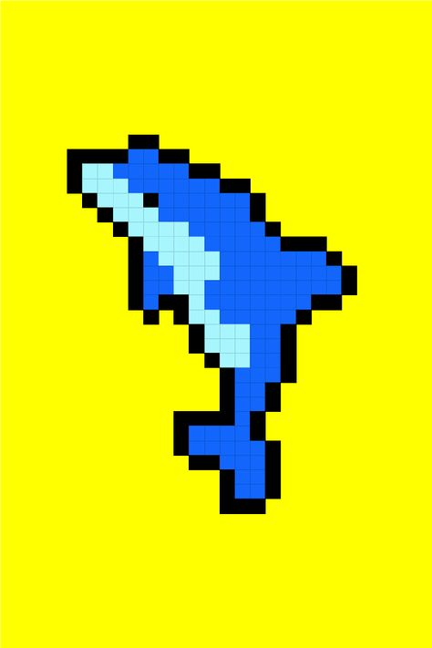 Dolphin Pixel Art, Blue Pixel Art, Hama Beads Animals, Beads Animals, Modele Pixel Art, Small Shark, Blue Dolphin, Easy Pixel Art, Abstract Painting Print