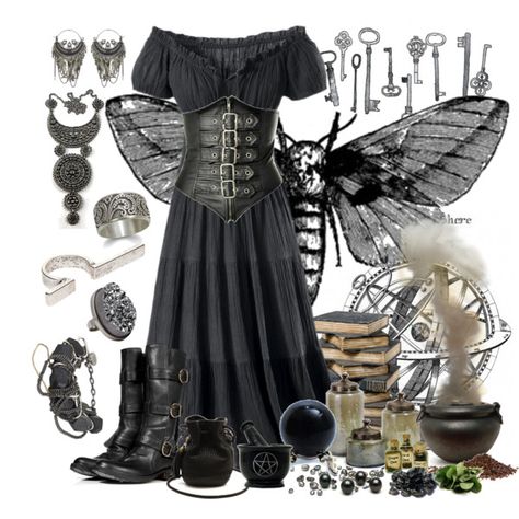 Gypsy Moth, created by rowangingerraven on Polyvore Boots Alternative, Alternative Women, Ropa Shabby Chic, Mode Rock, Magic Witch, Witch Fashion, Witchy Fashion, Aesthetic Outfit Ideas, Witch Outfit