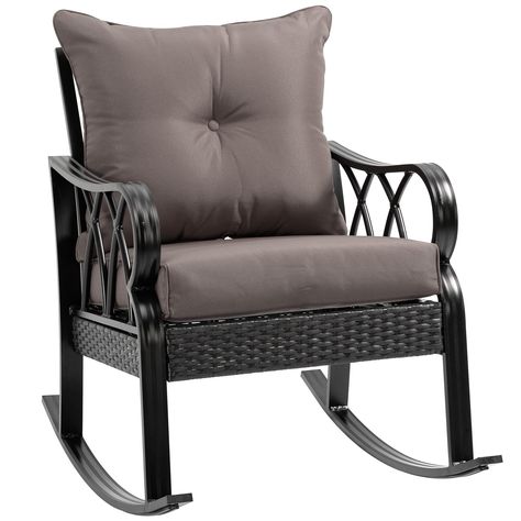 PRICES MAY VARY. Classic Style: With the exquisite and straightforward rattan style, the outdoor rocking patio chairs look more elegant and more suitable as an adornment for your patio, garden, yard, porch, or poolside, allowing you to enjoy your leisure time. Padded Comfort Cushion: The patio rocking chairs for leisure equipped with a soft seat and back cushion for optimal comfort, provide you with the most comfortable experience and enjoy outdoor life. Rocking Design: This outdoor rocker is de Outdoor Wicker Rocking Chairs, Rattan Rocking Chair, Outdoor Wicker Chairs, Wicker Rocking Chair, Furniture Rattan, Rocker Chair, Porch Rocker, Patio Rocking Chairs, Rocker Chairs