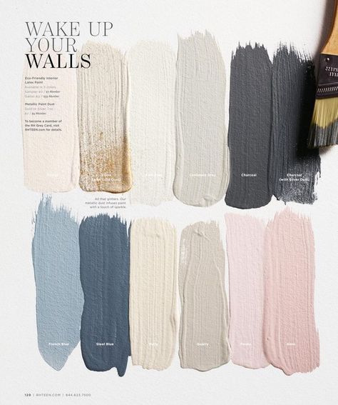 Color palette- Beams Blue Door pink Shag tan/greige Accent rose gold/pinks Gold mirror, side table and floating gold shelves Paint Swatches, Latex Paint, Scandinavian Interior Design, Design Seeds, Cool Ideas, French Blue, Scandinavian Interior, Design Living, Restoration Hardware