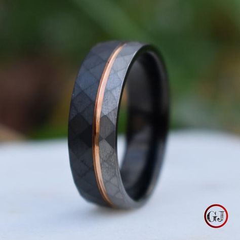 Rose Gold Promise Ring, Mens Wedding Bands Tungsten, Black Wedding Band, Black Wedding Rings, Titanium Wedding Rings, Tungsten Wedding Rings, Titanium Wedding Band, Rose Gold Accents, Sapphire Engagement Ring Blue