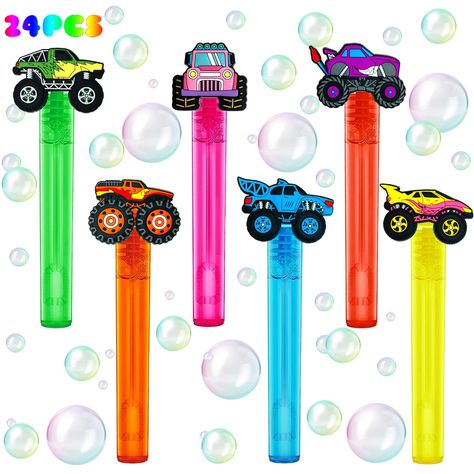 PRICES MAY VARY. Monster Truck Theme Bubble Wand Set Include-Bubble soap liquid set of 24pcs mini bubble wands,6 colors(4 pieces per color).As party supplies reunion fun,make your wheel truck party amazing Colorful And Multi Pattern Design-Car themed mini bubble toy has 6 colored bubble tubes and 6 different monster truck patterns, which is very cool. And our bubble toppers are detachable, you can collect them or use them for other things, which is also a pleasure Comfortable Size-Bubble toy mea Monster Truck Party Favors, Monster Jam Birthday Party, Monster Truck Birthday Party, Truck Party Favors, Monster Jam Birthday, Monster Jam Party, Monster Truck Kids, Goodie Bag Stuffers, Truck Theme Birthday