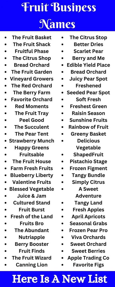 699+ Fresh Fruit Business Names Ideas For Your New Shop Vegetable Business Ideas, Fruits Business Ideas, Fruits Shop Design, Fruit Business Ideas, Fruit Shop Design Ideas, Salad Business, Cafe Names Ideas, Fruit Business, Fruit Juice Brands