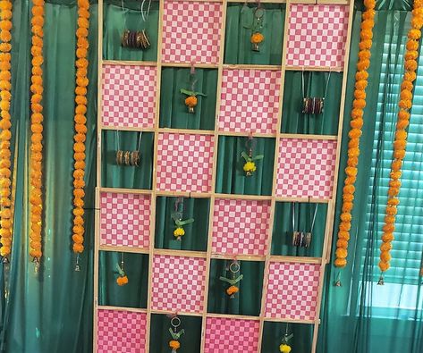 Seemantham, Housewarming Backdrop, Indian decor, Gruhapravesam decor,Pooja decor Kolam Backdrop Decor, Pichwai Backdrop Decor, House Warming Decorations Indian, Housewarming Backdrop, Pooja Backdrop Decoration, Pooja Backdrop, Diya Holder, Wall Hanging Indian, Candle Holder Wood