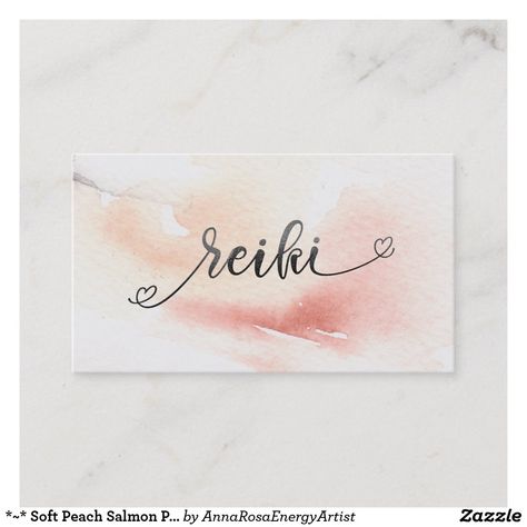 *~* Soft Peach Salmon Pastel Black Glitter REIKI Business Card Reiki Business Cards, Pastel Watercolor Background, Life Coach Business Cards, White Abstract Background, Reiki Business, Doodle Hearts, Essential Oils Business, Peach Salmon, Healing Magic