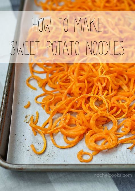 How to Make Sweet Potato Noodles {giveaway} - Rachel Cooks Veggie Noodles Recipes, Keto Jalapeno, Keto Appetizers, Potato Noodles, Keto Breakfast Recipes, Zoodle Recipes, Vegetable Noodles, Sweet Potato Noodles, Veggie Noodles