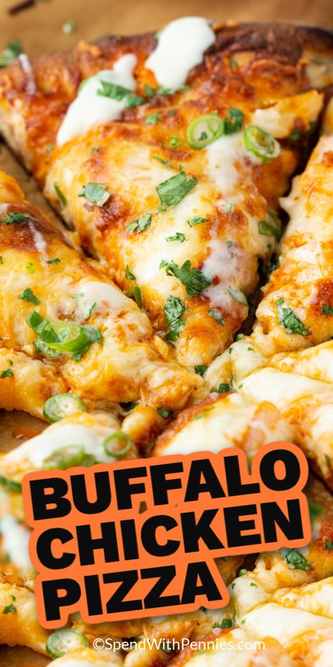 Buffalo Ranch Chicken Pizza, White Sauce Pizza Ideas, Buffalo Ranch Pizza, Buffalo Chicken Dip Pizza, Buffalo Pizza Chicken, Pizza With Chicken Recipes, Chicken Wing Pizza Recipe, Buffalo Chicken Pizza Easy, Homemade Buffalo Chicken Pizza