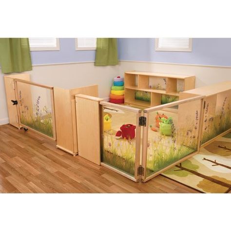 Nature View Acrylic Back Cabinet - 24" High Natural Infant Classroom, Small Play Space Ideas, Daycare Room Dividers, At Home Montessori Classroom, Natural Daycare Rooms, Infant And Toddler Classroom Set Up, Divide Room Into Two Spaces Kids, Daycare Nap Room, Infant Play Area In Living Room