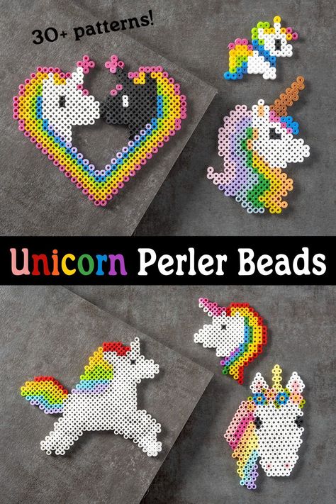 Get over 30 patterns for unicorn perler beads! If you love these magical animals, you’ll appreciate these unique ideas for kids or adults. Unicorn Beads Pattern, Unicorn Perler Beads, Perler Bead Picture Frames, Rainbow Perler Bead Patterns, Adult Perler Bead Patterns, Unicorn Perler Bead Pattern, Perleplader Ideas, Perler Beads Pattern, Melt Beads