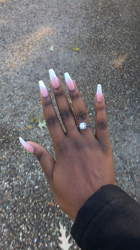 White Ombre Nails Coffin, Ombre Almond Nails, Ombré Coffin, Acrylic Nails Coffin Ombre, Pink And White Ombre Nails, Squoval Acrylic Nails, White Ombre Nails, Coffin Ombre, Hoco Nails