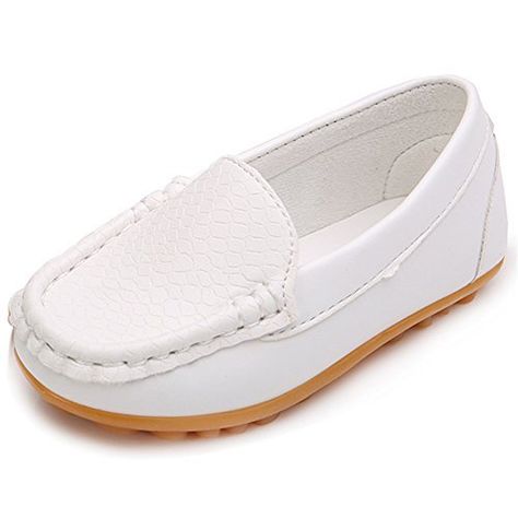 LONSOEN Toddler/Little Kid Boys Girls Soft Synthetic Leather Loafer Slip-On Boat-Dress Shoes/SneakersWhiteSHF103 CN24 Boat Dress, Girls Loafers, Kids Loafers, Moccasin Flats, Flats Boat, Flat Dress Shoes, Dress Flats, Shoes Soft, Breathable Sneakers