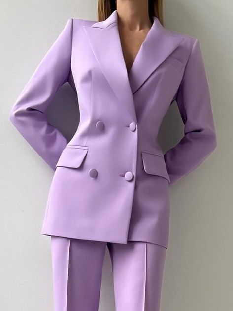 Periwinkle Suit For Women, Classy Purple Outfits, Purple Pantsuit, Bridesmaid Pantsuit, Purple Suits, Types Of Coats, Blazer Jackets For Women, Purple Bag, Pant Suits