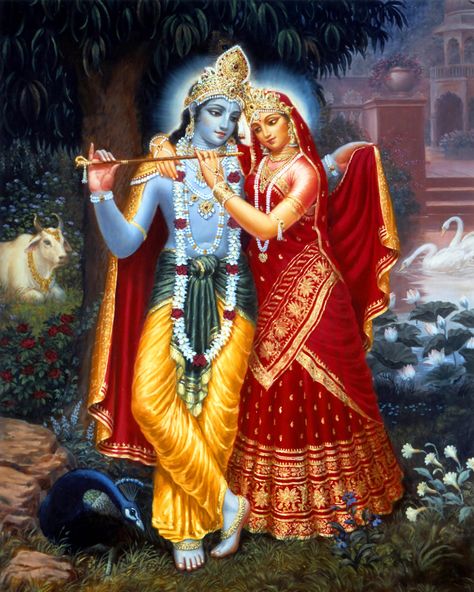 Radha and Krishna (Red Dress) Painting Art Krishna, Iskcon Krishna, Krishna Lila, Krishna Avatar, Krishna Leela, Dress Painting, Baby Krishna, Krishna Radha Painting, Radha Krishna Images