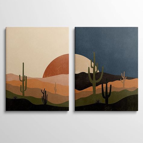 Two Paintings, Boho Painting, Easy Canvas Art, Modern Wall Art Canvas, Soyut Sanat Tabloları, Canvas Painting Designs, Small Canvas Art, Lukisan Cat Air, Abstract Art Landscape