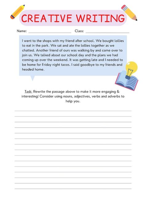 English Writing Skills Worksheets Grade 3, English Writing Skills Worksheets, English Writing Worksheets, Writing Worksheets For Adults, Writing Skills Worksheets, English Writing Practice, Worksheets For Adults, Advice For Students, Prompt Journal