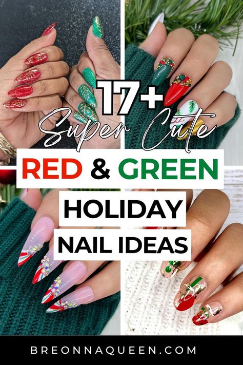 Red Gold And Green Nails, Christmas Nails 2023 Red And Green, Green Red And Gold Nails, Red Green And Silver Nails, Red And Green Chrome Christmas Nails, Red White Green Nails, Red Green And Gold Christmas Nails, Red Green And White Christmas Nails, Christmas Nails Red Green Gold