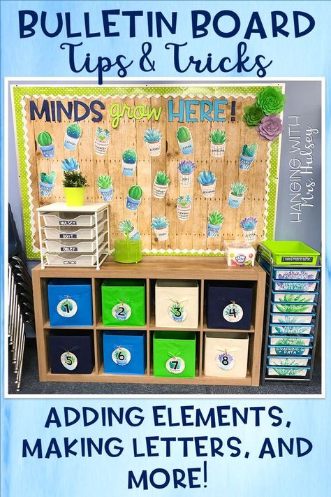 Bulletin board tips and tricks: adding 3D elements, how to make your own letters, and creating a cohesive look to your classroom! Open Classroom, Succulent Classroom, Llama Classroom, Cactus Classroom, 3d Elements, Classroom Board, Interactive Whiteboard, Homeschool Programs, Theme Classroom