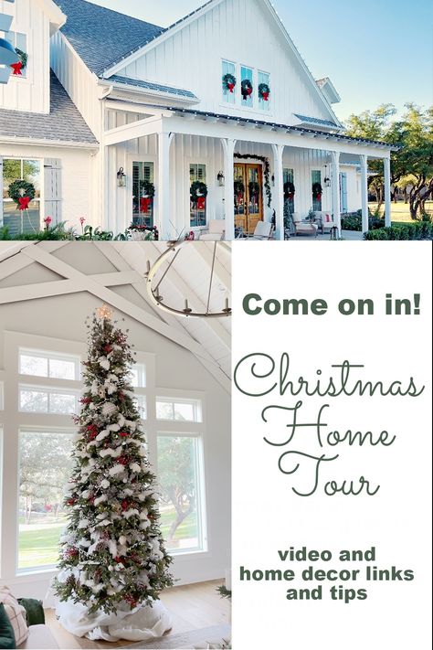 Christmas Home Tour 2023 | Simple Festive Decor Ideas & Links ⋆ The Old Barn Open Concept Christmas Decorating, Barndominium Christmas, Christmas Farmhouse Decor Ideas, Farmhouse Christmas Entryway, Country House Christmas, Tiny House Christmas, Festive Decor Ideas, Christmas Home Tours, Oak Farmhouse