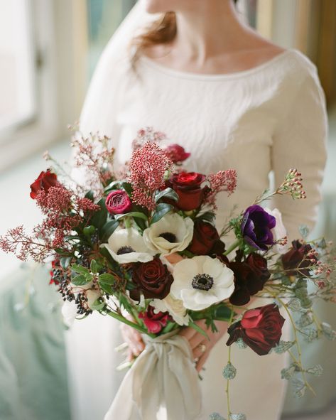 52 Gorgeous Winter Wedding Bouquets #WinterWedding #WinterWeddingBouquets #WinterWeddingInspiration #WeddingInspiration | Martha Stewart Weddings Winter Wedding Flowers Bouquets, Winter Bridal Bouquets, Anemone Bouquet, Chic Vintage Brides, Winter Wedding Bouquet, Winter Bouquet, Winter Wedding Flowers, Winter Bride, Colorful Bouquet