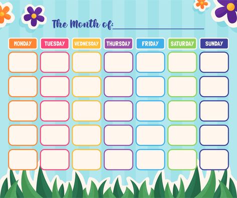 Cute Monthly Calendar, Cute Calendar Template, Blank Monthly Calendar Printable, Blank Calendar Printable, Name Activities Preschool, Conference Forms, Adventure Crafts, Curtains Vector, Calendar Design Template