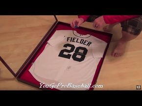 Frame Jersey Ideas, Shadow Box Jersey, Hockey Projects, Sports Jersey Display, Jersey Frame, Baseball Scoreboard, Jersey Display Case, Baseball Bedroom, Baseball Videos