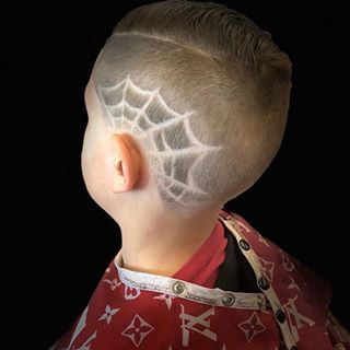 Boys Hair Cuts With Design, Side Hair Designs Men, Hair Fade Designs, Lightening Bolt In Haircut, Boys Design Haircut, Lighting Bolt Hair Design Boys, Lighting Bolt Haircut, Spider Man Haircut Design, Boys Haircut Lightning Bolt