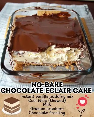 No bake Chocolate Eclair Cake No Bake Chocolate Eclair Cake, No Bake Chocolate Eclair, Chocolate Eclair Dessert, Graham Cracker Dessert, Eclairs Dessert, No Bake Eclair Cake, Eclair Cake Recipes, Chocolate Eclair Cake, Heavenly Recipes