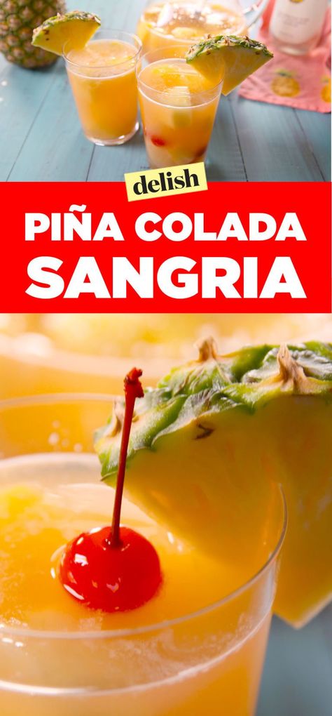 Pina Colada Sangria Pinterest Pina Colada Sangria, Boozy Punch, Tropical Cocktail Recipes, Party Punches, Bar Pictures, Sangria Drink, Wine Punch, Pina Colada Recipe, Sangria Recipes