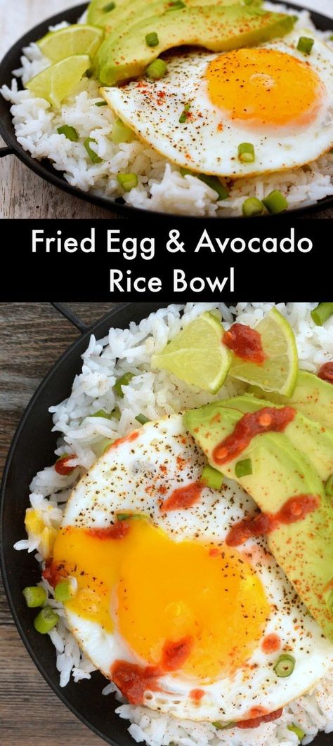 Fried Egg Avocado, Quick Egg Recipes, Egg And Rice, Fried Egg Recipes, Teriyaki Chicken Rice Bowl, Egg Recipes For Dinner, Avocado Rice, Eggs Dinner, Avocado Bowl