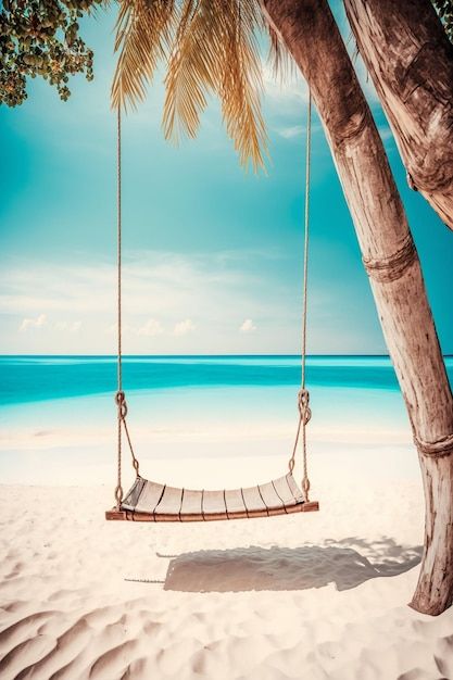 A swing on a tropical beach with a palm ... | Premium Photo #Freepik #photo #hammock #holiday #vacation #beach-chair Beach Photo Background, Beach Themed Pictures, Beach Chair Pictures, Tropical Beach Pictures, Beach Swings, Tropical Beach Wallpaper, Float Bar, Chair Background, Summertime Photography