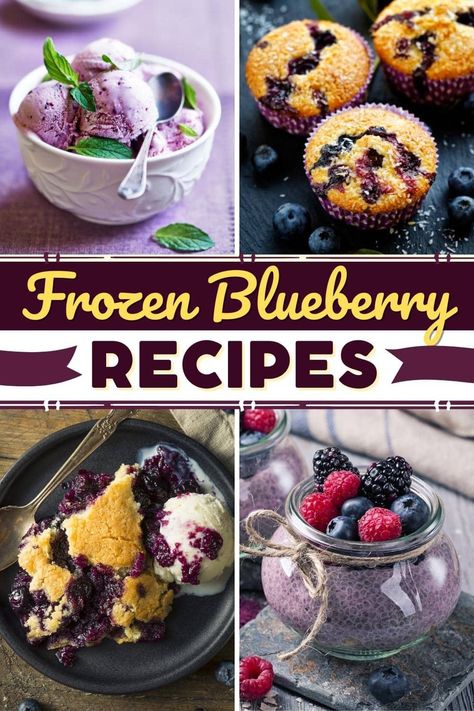 These frozen blueberry recipes make the most irresistible treats! From muffins to pie bars to cheesecake, frozen blueberries are perfect for year-round recipes. Recipes With Almond Flour, Frozen Blueberry Muffins, Frozen Blueberry Recipes, Blueberry Grunt, Easy Blueberry Desserts, Blueberry Cornbread, Blueberry Recipe, Lemon Blueberry Pound Cake, Blueberry Smoothie Bowl