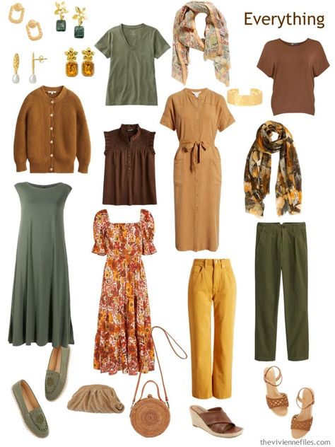 Deep Autumn Spring Capsule, Warm Autumn Outfits For Spring, Autumn Color Palette Summer Outfits, Earthy Tones Outfit Color Combos, Stylish Boho Outfits, True Autumn Summer Capsule Wardrobe, Warm Autumn Summer Capsule, Capsule Wardrobe Earth Tones, Warm Autumn Palette Outfits