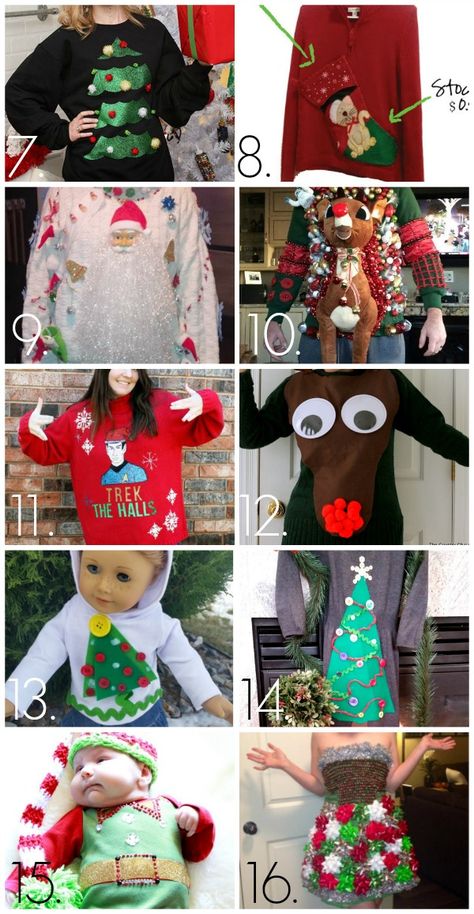 32 DIY Ugly Christmas Sweaters - C.R.A.F.T. Ugly Dress, Diy Christmas Sweater, Xmas Sweaters, Ugly Sweater Diy, Tacky Sweater, Diy Ugly Christmas Sweater, Ugly Sweater Contest, Tacky Christmas Sweater, Kids Homemade