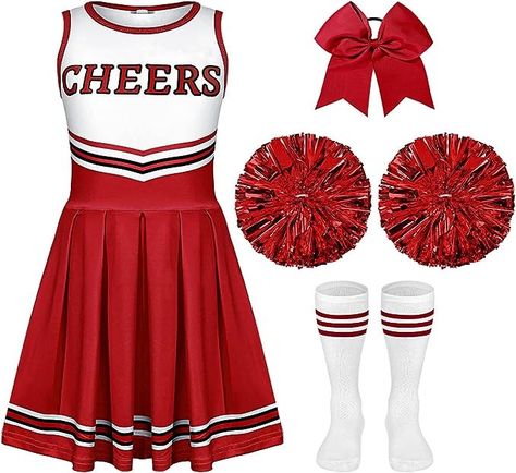 Halloween Cheerleader Costume, Halloween Cheerleader, Cheerleading Costume, Cheerleading Dress, Girls Cheerleader Costume, Kids Halloween Birthday Party, Cheerleader Halloween, Cheerleader Halloween Costume, Cheerleading Pom Poms