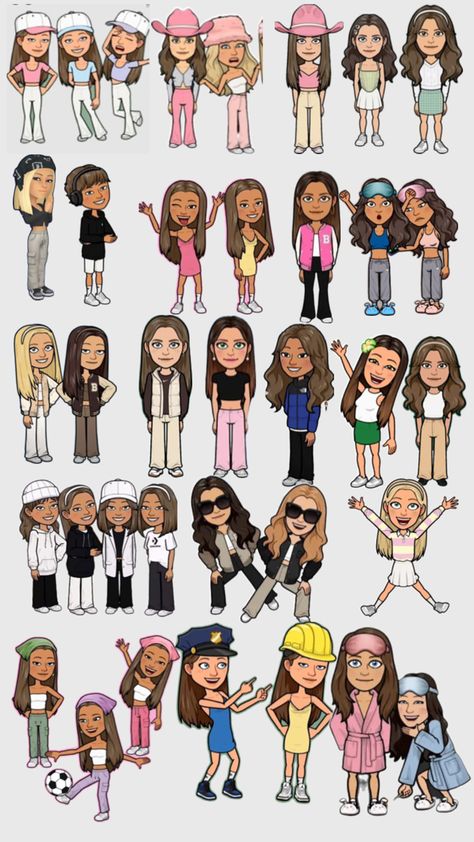 Summer Bitmoji Outfits Duo, Bitmoji Outfit Ideas Summer, Beachy Bitmojis Outfits, Cute Matching Snapchat Outfits, Twin Bitmoji Outfits, Snap Matching Outfits, Preppy Bitmoji Outfits Summer, Snapchat Bitmoji Outfits 2024 Summer, Bit Moji Ideas Snapchat