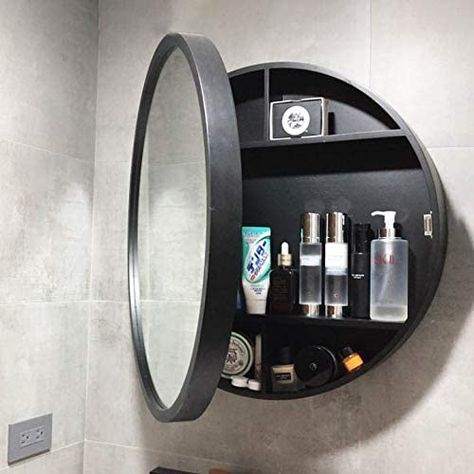 Bathroom Mirror Cabinet, Solid Wood, Round Bathroom Cabinet with Mirror, Sliding Door, Mirror Cabinet for Bathroom, Bedroom, Living Room Decoration : Amazon.de: Home & Kitchen Round Medicine Cabinet, Cabinets For Bathroom, Bathroom Cabinet With Mirror, Mirror Sliding, Cabinet For Bathroom, Black Bathroom Mirror, Wood Medicine Cabinets, Bathroom Mirror With Shelf, Bathroom Mirror Storage