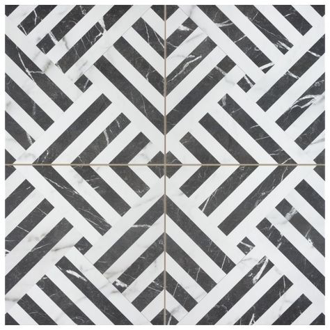 Affinity Tile, Monochromatic Color Palette, Geometric Floor, Merola Tile, Black And White Tiles, Black Tiles, Porcelain Floor, Linear Pattern, House Tiles