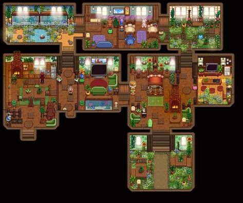 Stardew Valley 1.6 House Interior, House Design Stardew Valley, Stardew Valley Living Room, Stardew House Interior, Stardew Valley House Design, Stardew Valley Interior Design, Stardew Decor, Stardew Inspiration, Stardew Design