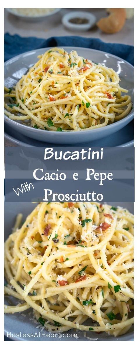 Crispy Prosciutto Pasta, Creamy Cheese Pasta, Cheese Pasta Dishes, Bucatini Recipes, Pink Pasta, Prosciutto Recipes, Crispy Prosciutto, Yummy Pasta, Pasta Noodle Recipe