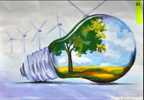 Green Energy, Clean Energy Save Electricity Poster, Save Energy Paintings, Energy Conservation Poster, Save Energy Poster, Energy Artwork, Electricity Poster, Electricity Art, Save Water Poster Drawing, Earth Day Drawing