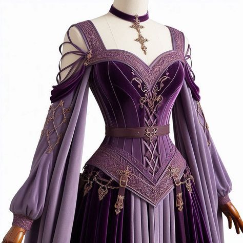 Fantasy Dress Reference, Purple Game Of Thrones Dress, Medieval Clothing Women Royal, Purple Fantasy Outfit Art, Medieval Princess Outfit, Medevial Dresses Royal, Fantasy Clothing Royal, Fantasy Fashion Inspiration, Fantasy Dresses Art