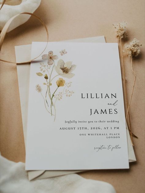 Wildflower Wedding invitation card template - edit with Corjl.com editor. Simple Wedding Cards, Free Wedding Invitation Templates, Wildflower Wedding Invitations, Digital Invitations Wedding, Wedding Invitation Inspiration, Wedding Invitation Card Template, Invitation Card Template, Cheap Wedding Invitations, Simple Invitation