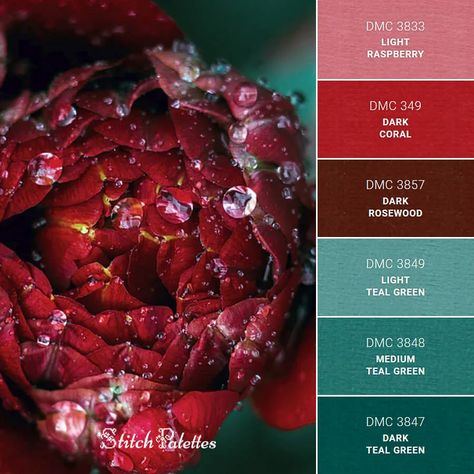 Embroidery Color Palette, Teal Color Palette, Christmas Palette, Dark Teal Green, Christmas Color Palette, Teal Green Color, Purple Color Palettes, Red Color Schemes, Red Colour Palette