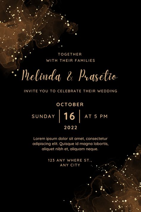 Festa All Black, Black And Gold Invitations, Black Gold Wedding, Karten Design, Black Wedding Invitations, Reception Invitations, Digital Wedding Invitations, Black Invitation, Etsy Wedding Invitations