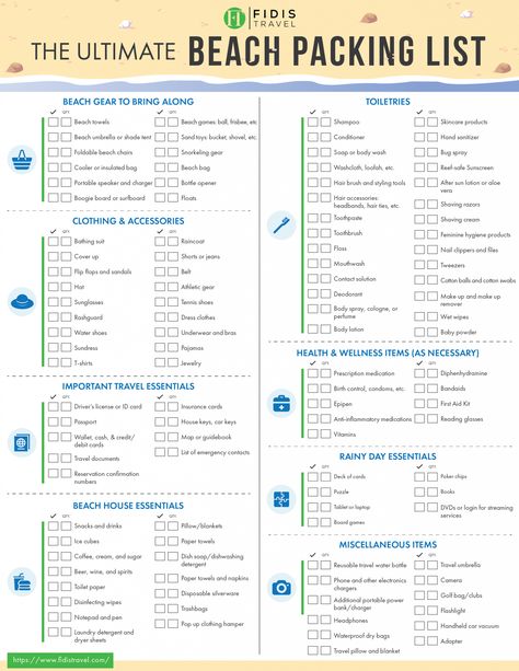 The Complete & Printable Packing List for Beach Vacation 7 Day Beach Vacation Packing List, List For Beach Vacation, Beach Packing Checklist, Packing List For Beach, Beach Travel Checklist, Beach Trip Packing List, Beach Checklist, Vacation Packing Checklist, Beach Trip Packing